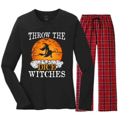 Bunco Throw the Dice Witches Bunco Game Lover Halloween Women's Long Sleeve Flannel Pajama Set 