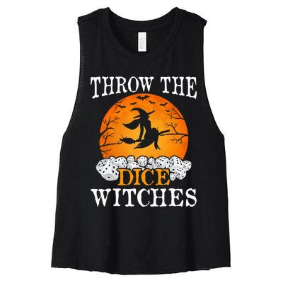 Bunco Throw the Dice Witches Bunco Game Lover Halloween Women's Racerback Cropped Tank