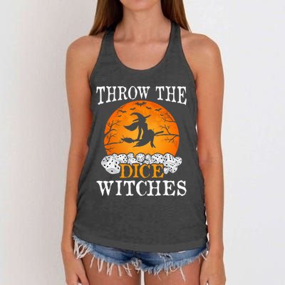 Bunco Throw the Dice Witches Bunco Game Lover Halloween Women's Knotted Racerback Tank