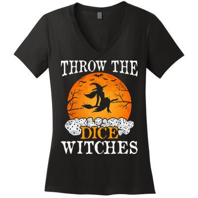 Bunco Throw the Dice Witches Bunco Game Lover Halloween Women's V-Neck T-Shirt