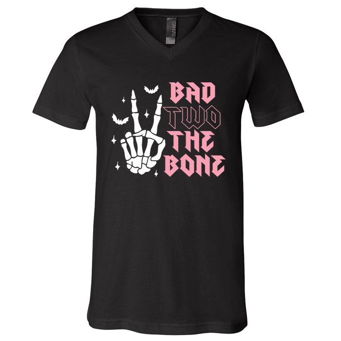 Bad Two The Bone Birthday 2nd 2 Years Old Birthday V-Neck T-Shirt