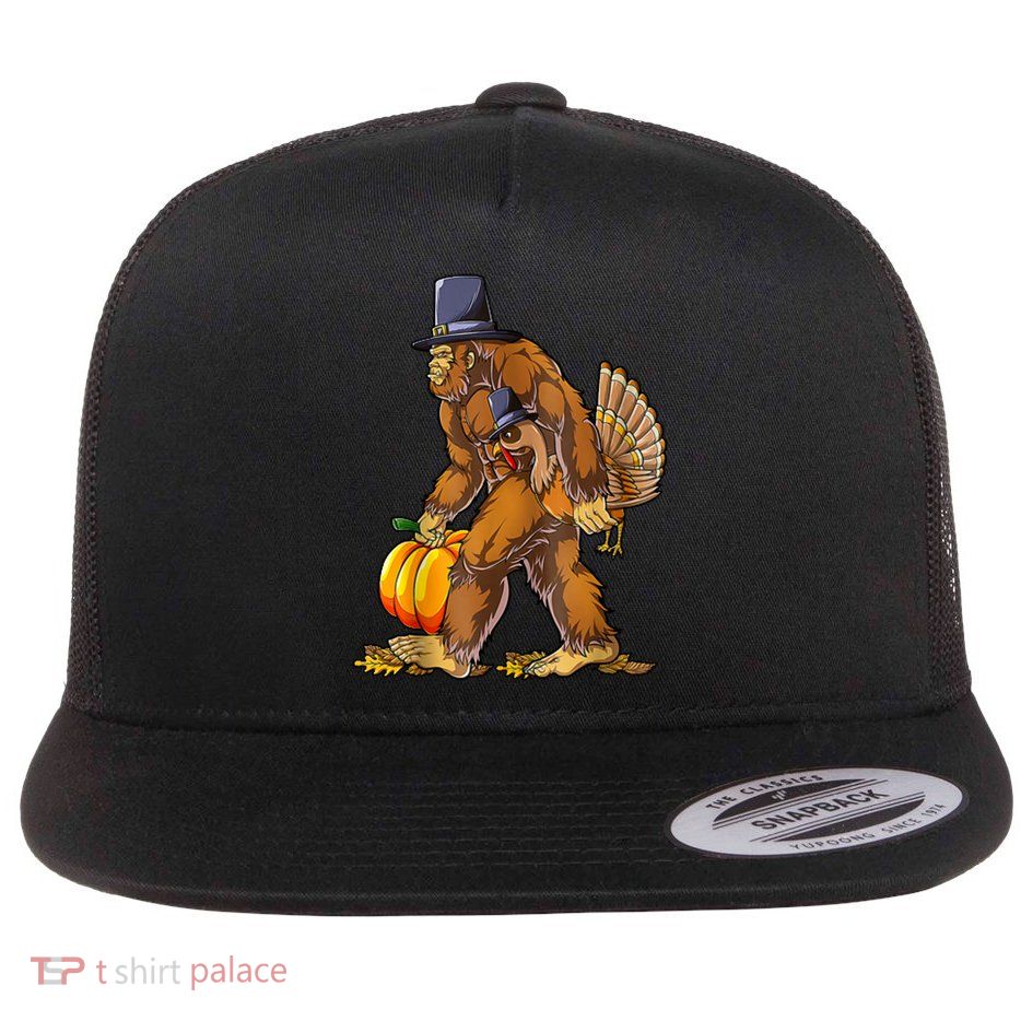 Bigfoot Turkey Thanksgiving Funny Holiday Flatbill Hat
