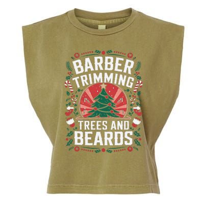 Barber Trimming Trees And Beards Christmas Barber Garment-Dyed Women's Muscle Tee