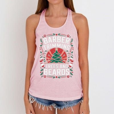 Barber Trimming Trees And Beards Christmas Barber Women's Knotted Racerback Tank