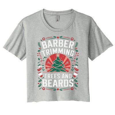 Barber Trimming Trees And Beards Christmas Barber Women's Crop Top Tee