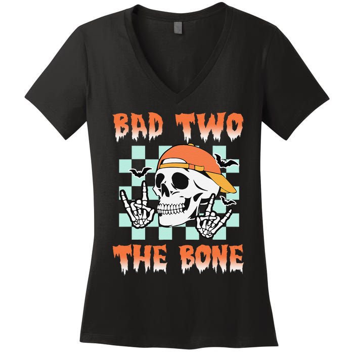 Bad Two The Bone Party 2 Years Old 2nd Birthday Gift Women's V-Neck T-Shirt