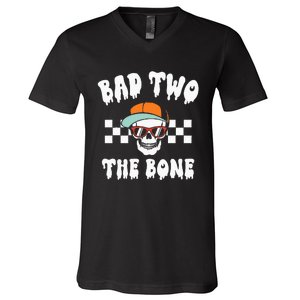 Bad To The Bone Skeleton Halloween Two Birthday V-Neck T-Shirt