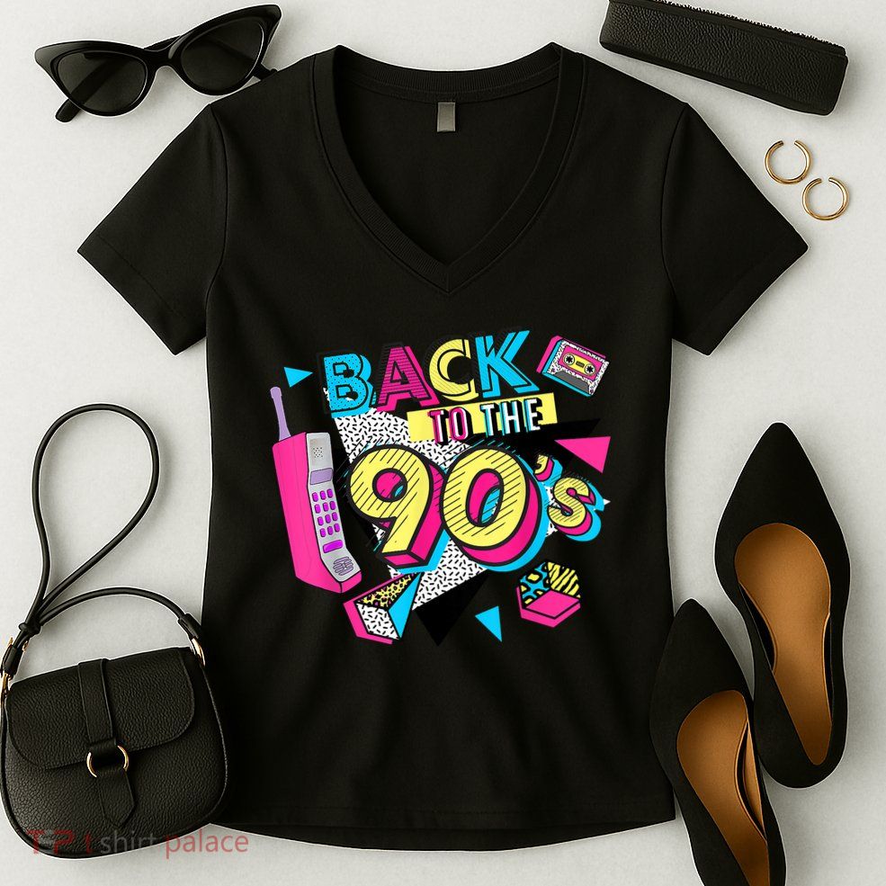 Back To The 90s Outfits Retro Costume Party Cassette Tape Women's V-Neck T-Shirt