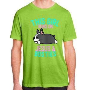 Boston Terrier This Girl Runs On Jesus And Boston Terriers Adult ChromaSoft Performance T-Shirt