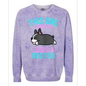 Boston Terrier This Girl Runs On Jesus And Boston Terriers Colorblast Crewneck Sweatshirt