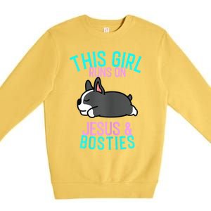 Boston Terrier This Girl Runs On Jesus And Boston Terriers Premium Crewneck Sweatshirt