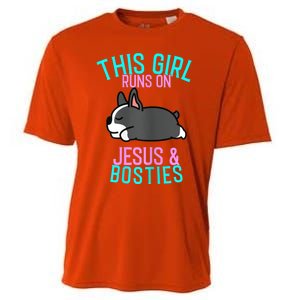 Boston Terrier This Girl Runs On Jesus And Boston Terriers Cooling Performance Crew T-Shirt