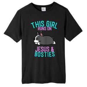 Boston Terrier This Girl Runs On Jesus And Boston Terriers Tall Fusion ChromaSoft Performance T-Shirt