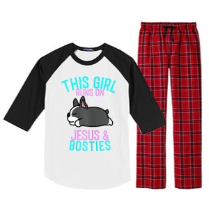 Boston Terrier This Girl Runs On Jesus And Boston Terriers Raglan Sleeve Pajama Set