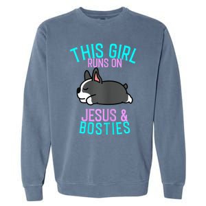 Boston Terrier This Girl Runs On Jesus And Boston Terriers Garment-Dyed Sweatshirt