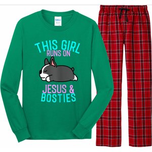 Boston Terrier This Girl Runs On Jesus And Boston Terriers Long Sleeve Pajama Set