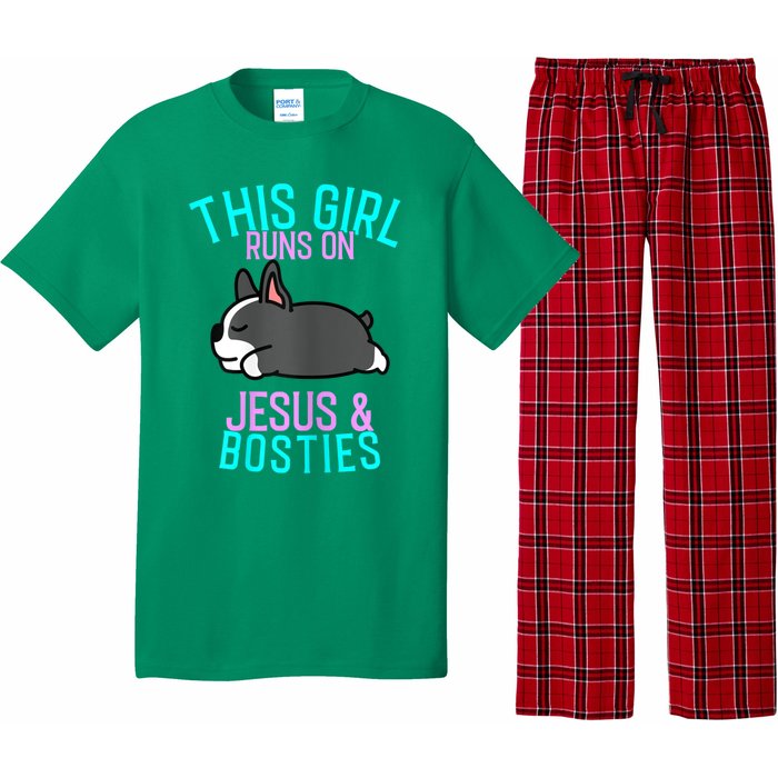 Boston Terrier This Girl Runs On Jesus And Boston Terriers Pajama Set