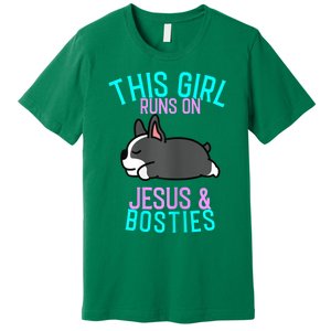 Boston Terrier This Girl Runs On Jesus And Boston Terriers Premium T-Shirt