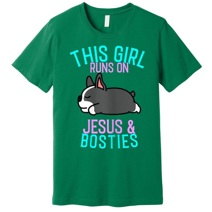 Boston Terrier This Girl Runs On Jesus And Boston Terriers Premium T-Shirt