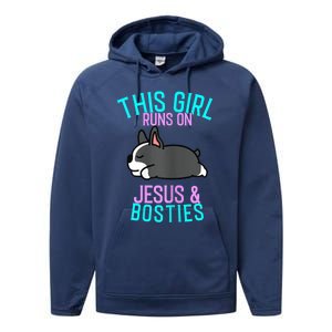 Boston Terrier This Girl Runs On Jesus And Boston Terriers Performance Fleece Hoodie