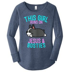 Boston Terrier This Girl Runs On Jesus And Boston Terriers Women's Perfect Tri Tunic Long Sleeve Shirt