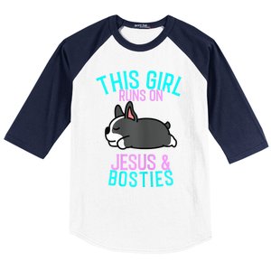 Boston Terrier This Girl Runs On Jesus And Boston Terriers Baseball Sleeve Shirt