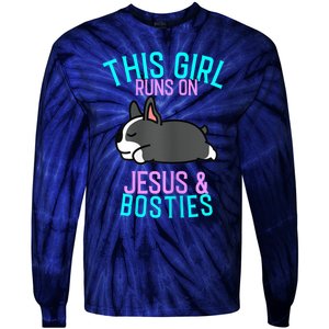 Boston Terrier This Girl Runs On Jesus And Boston Terriers Tie-Dye Long Sleeve Shirt