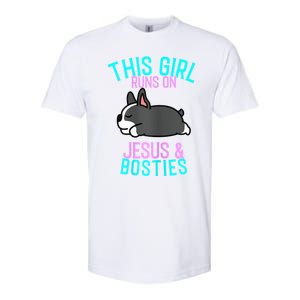 Boston Terrier This Girl Runs On Jesus And Boston Terriers Softstyle CVC T-Shirt