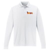 Bruh Thanksgiving Teens Thanksgiving Bruh Performance Long Sleeve Polo