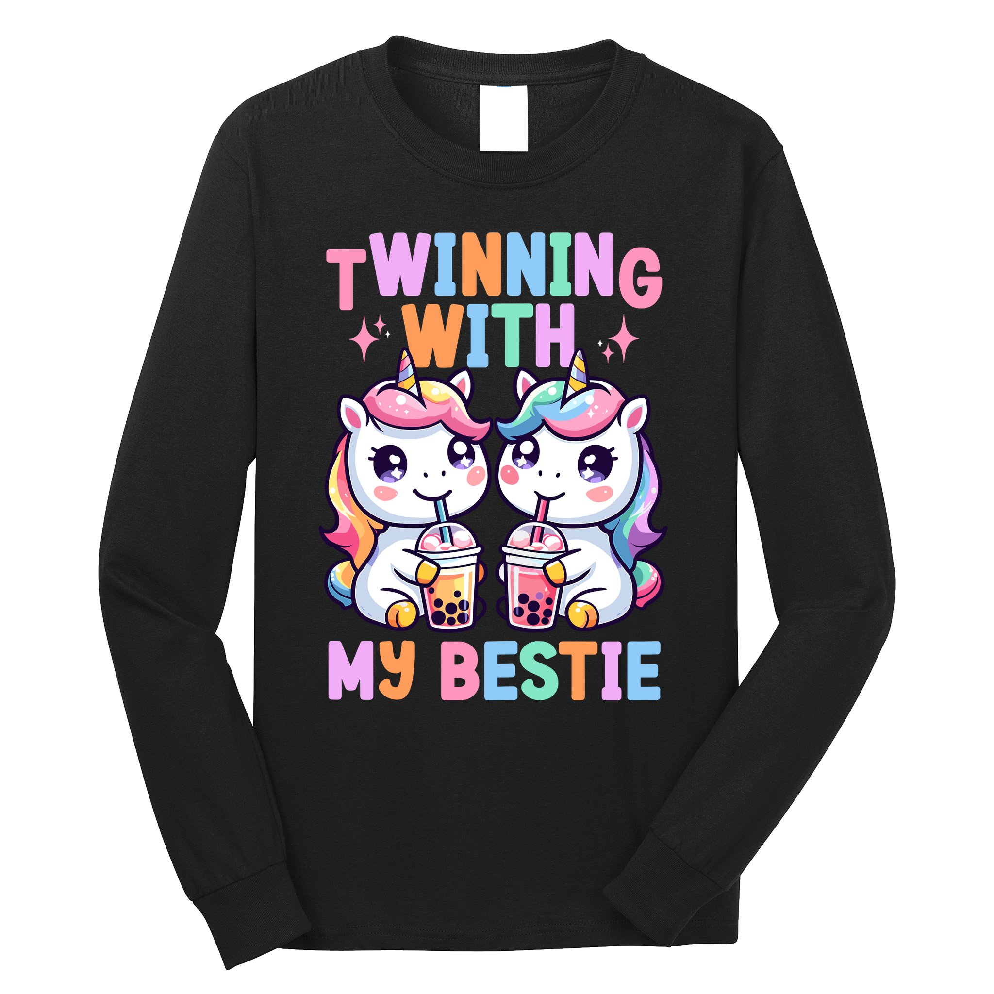 Boba Tea Unicorn Twinning With My Bestie Spirit Week Girl Long Sleeve Shirt