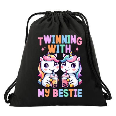 Boba Tea Unicorn Twinning With My Bestie Spirit Week Girl Drawstring Bag