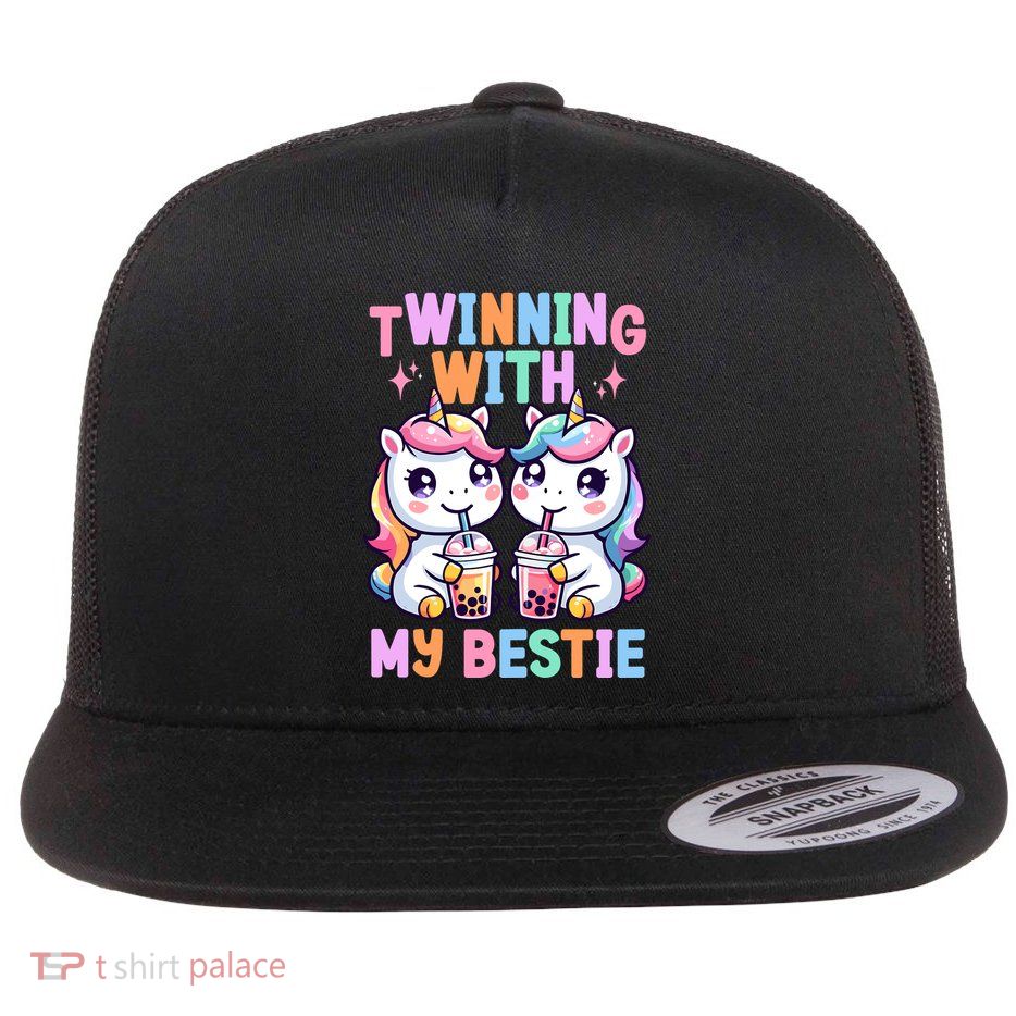 Boba Tea Unicorn Twinning With My Bestie Spirit Week Girl Flatbill Hat