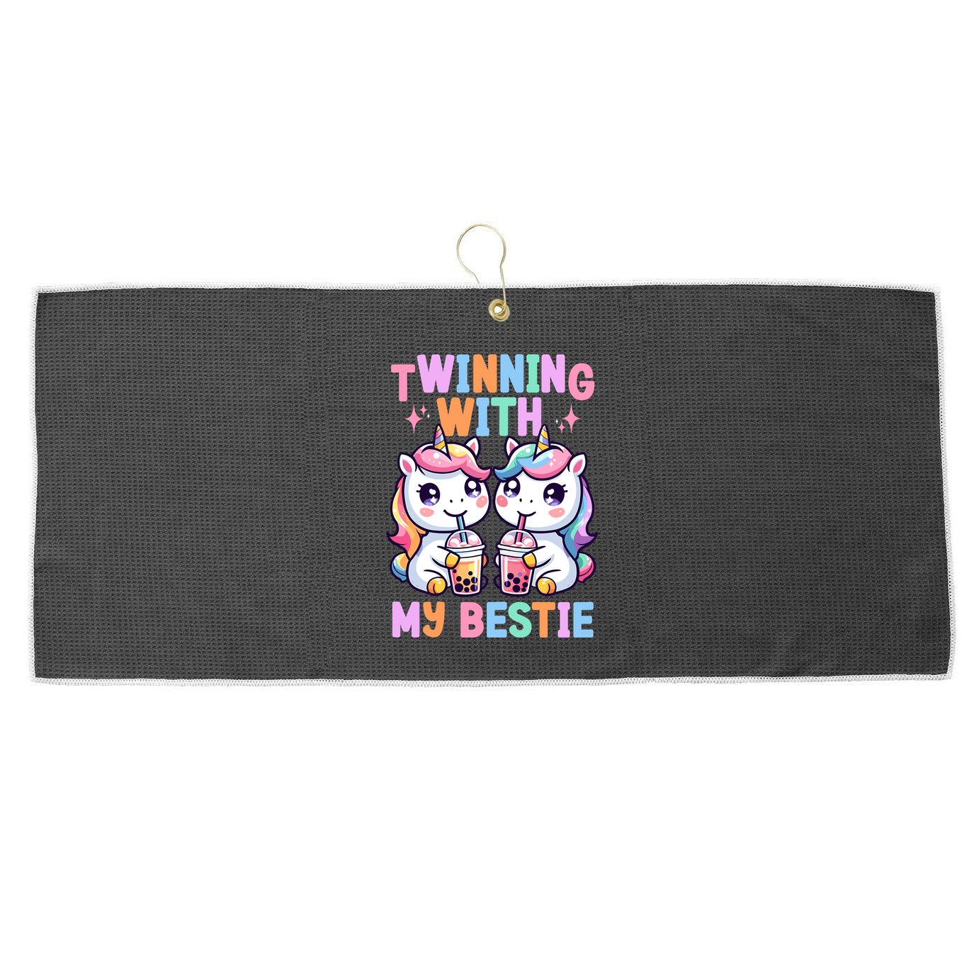 Boba Tea Unicorn Twinning With My Bestie Spirit Week Girl Large Microfiber Waffle Golf Towel