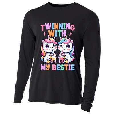 Boba Tea Unicorn Twinning With My Bestie Spirit Week Girl Cooling Performance Long Sleeve Crew