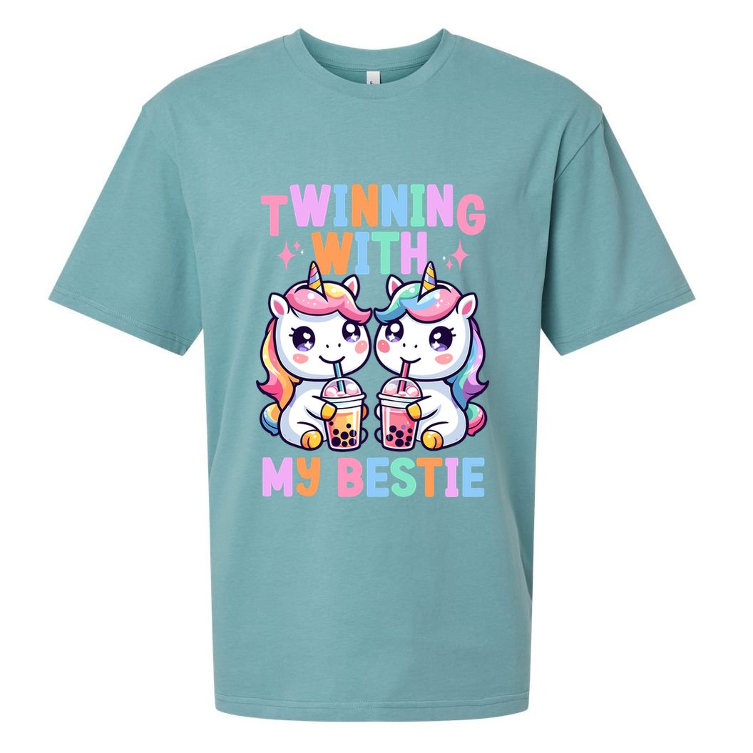 Boba Tea Unicorn Twinning With My Bestie Spirit Week Girl Sueded Cloud Jersey T-Shirt
