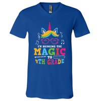 Bringing The Unicorn Magic To Fourth Grade Cute 4Th Grade Gift V-Neck T-Shirt