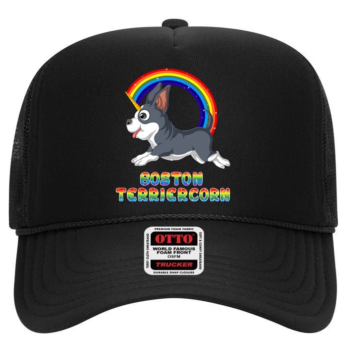 Boston Terrier Unicorn High Crown Mesh Back Trucker Hat