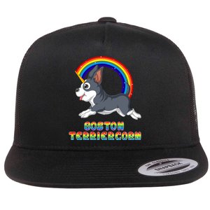 Boston Terrier Unicorn Flat Bill Trucker Hat