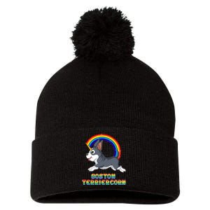 Boston Terrier Unicorn Pom Pom 12in Knit Beanie