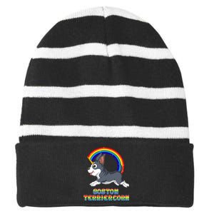 Boston Terrier Unicorn Striped Beanie with Solid Band