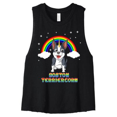 Boston Terrier Unicorn Women's Racerback Cropped Tank