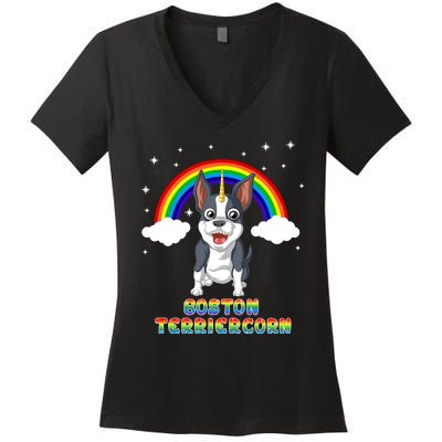 Boston Terrier Unicorn Women's V-Neck T-Shirt