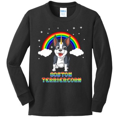 Boston Terrier Unicorn Kids Long Sleeve Shirt