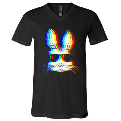 Bunny Trippy Vaporwave Easter Techno Rave Edm Music Party V-Neck T-Shirt