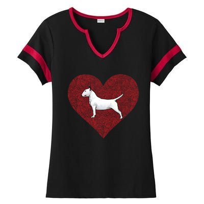 Bull Terrier Valentines Day Dog Love Fingerprint Gift Ladies Halftime Notch Neck Tee