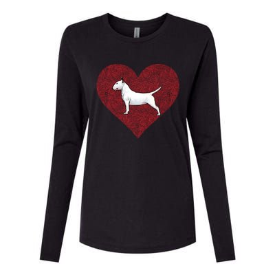 Bull Terrier Valentines Day Dog Love Fingerprint Gift Womens Cotton Relaxed Long Sleeve T-Shirt