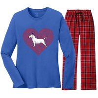 Bull Terrier Valentines Day Dog Love Fingerprint Gift Women's Long Sleeve Flannel Pajama Set 