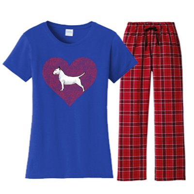 Bull Terrier Valentines Day Dog Love Fingerprint Gift Women's Flannel Pajama Set