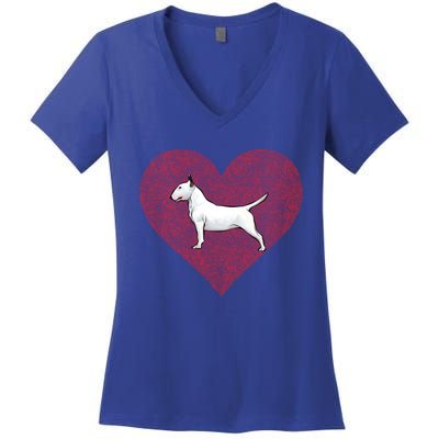 Bull Terrier Valentines Day Dog Love Fingerprint Gift Women's V-Neck T-Shirt