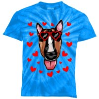 Bull Terrier Valentines Day Dog Love Heart Glasses Gift Kids Tie-Dye T-Shirt